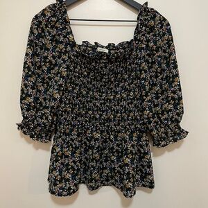 Max Studio Floral Smocked Peplum Blouse | Size L
